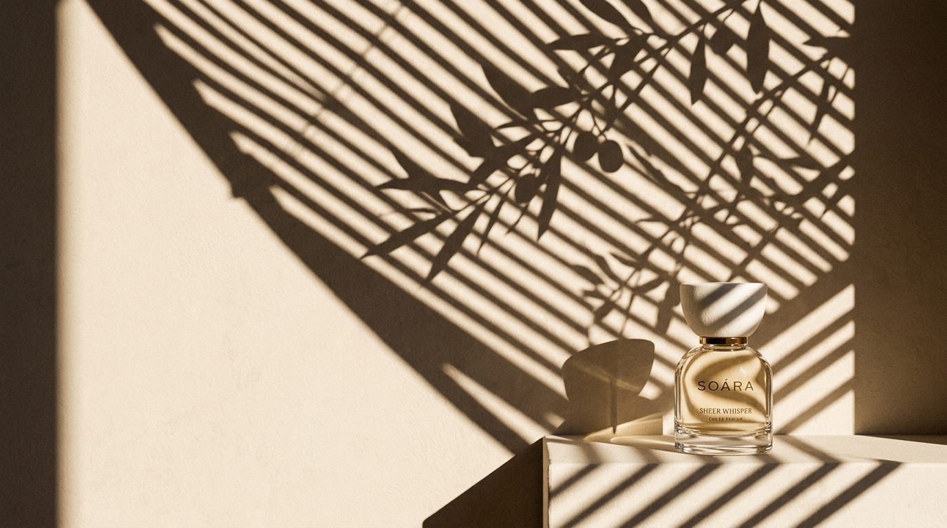 Sheer Whisper eau de parfum in dramatic palm and window shadows